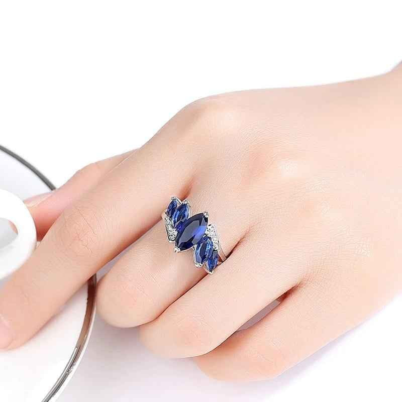 Marquise Cut Blue Crystal Silver Ring