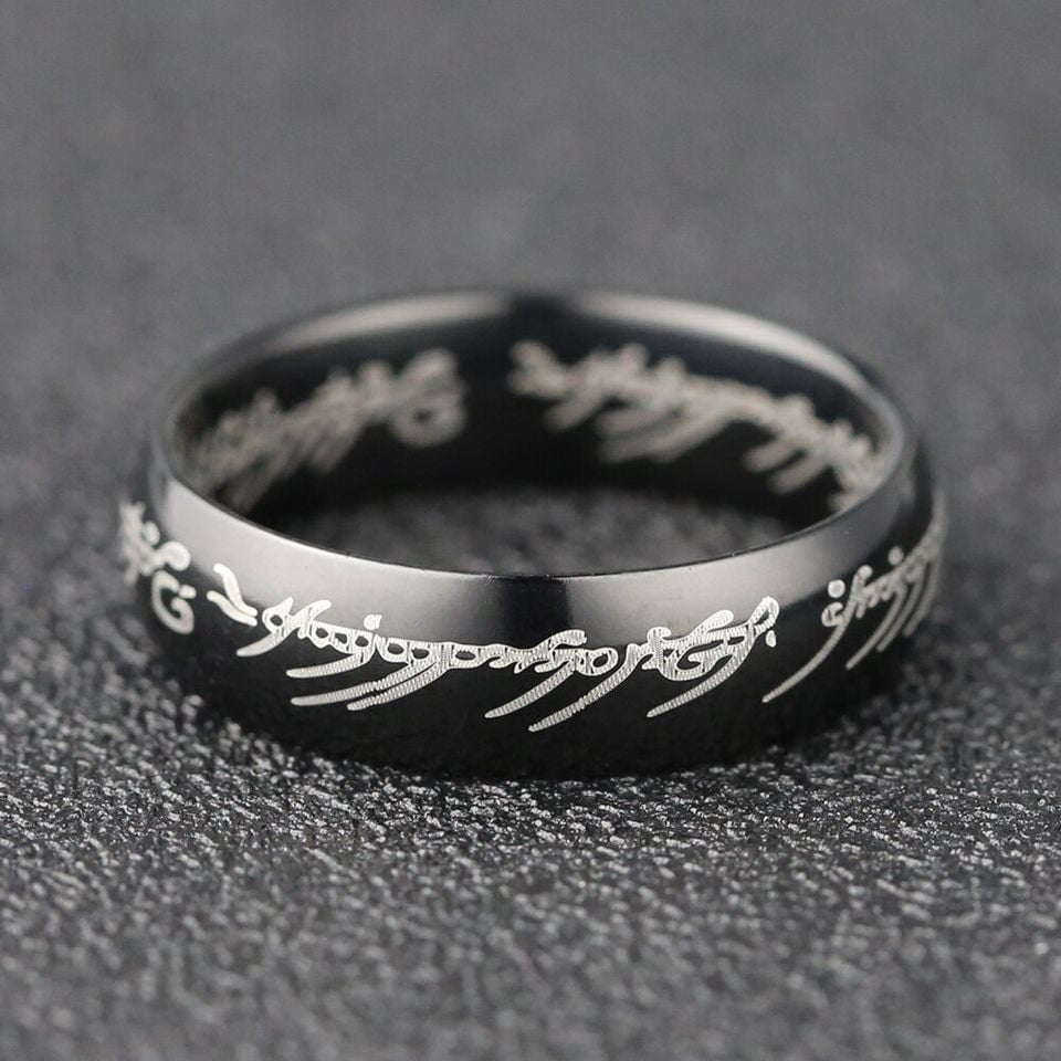 Hobbit Lord of the Rings Black Elvish Rune Engraving Ring