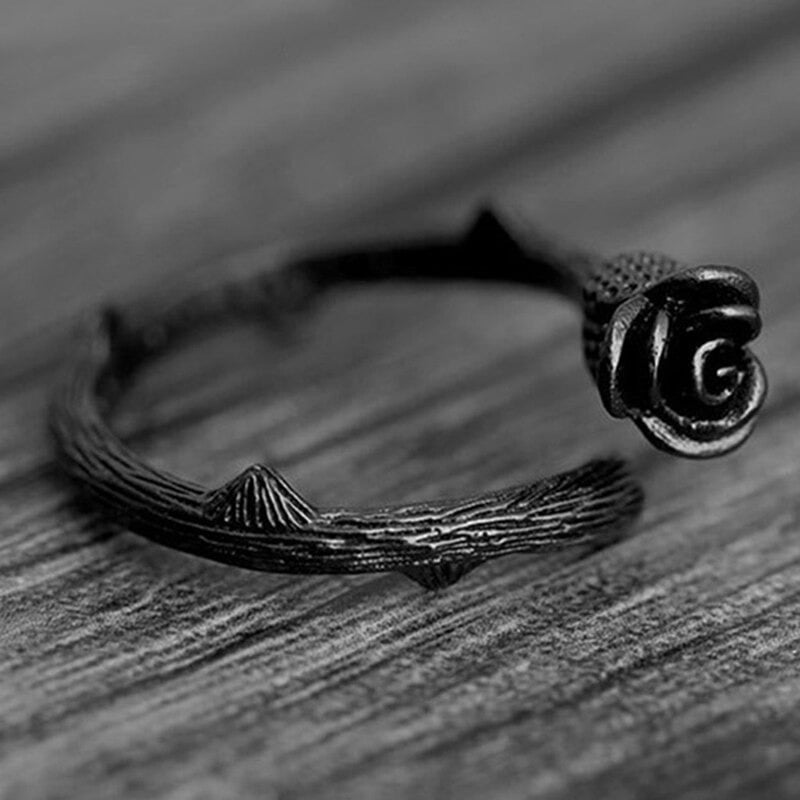 Elegant Gun Black Rose Flower Open Ring