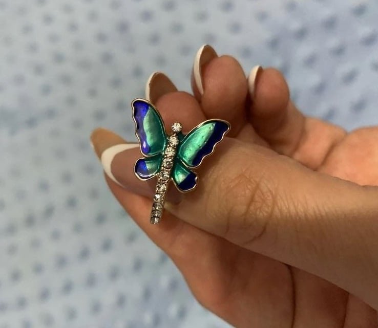 Blue Butterfly Enamel Gold Ring