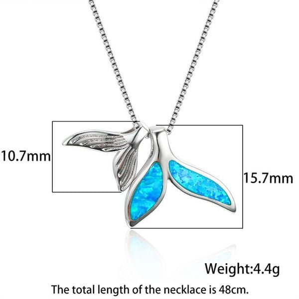 Blue Fire Opal Mermaid Pendant Silver Necklace & Chain
