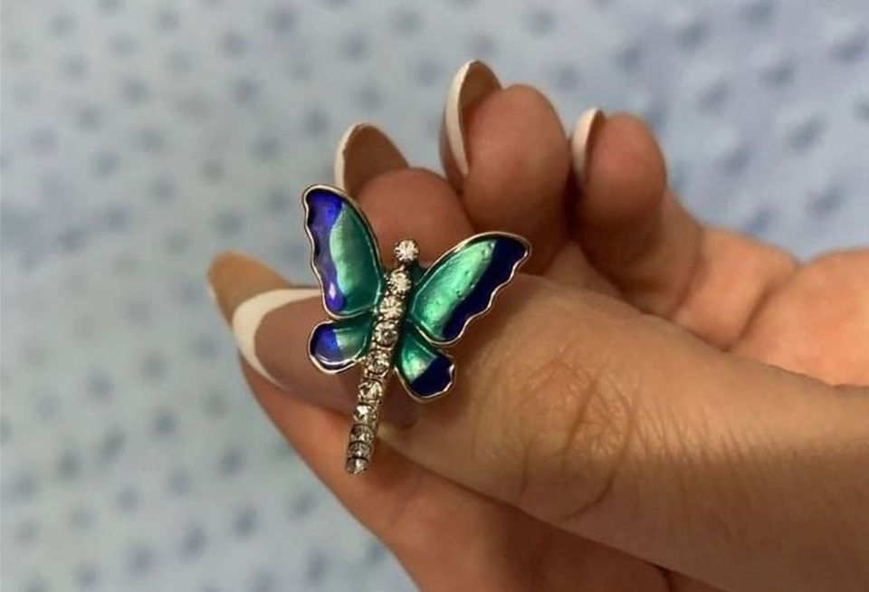 Blue Butterfly Enamel Gold Ring