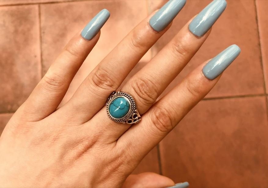 Vintage Classic Oval Natural Blue Turquoise Silver Retro Ring