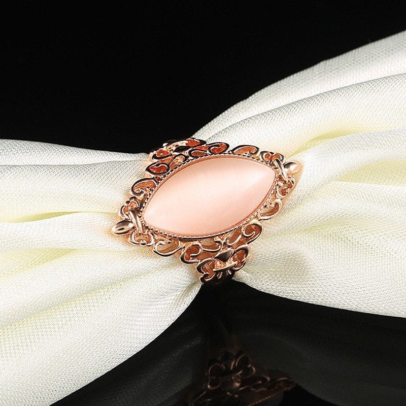 925 Sterling Silver Vintage Pink Opal Rose Gold Tone Ring