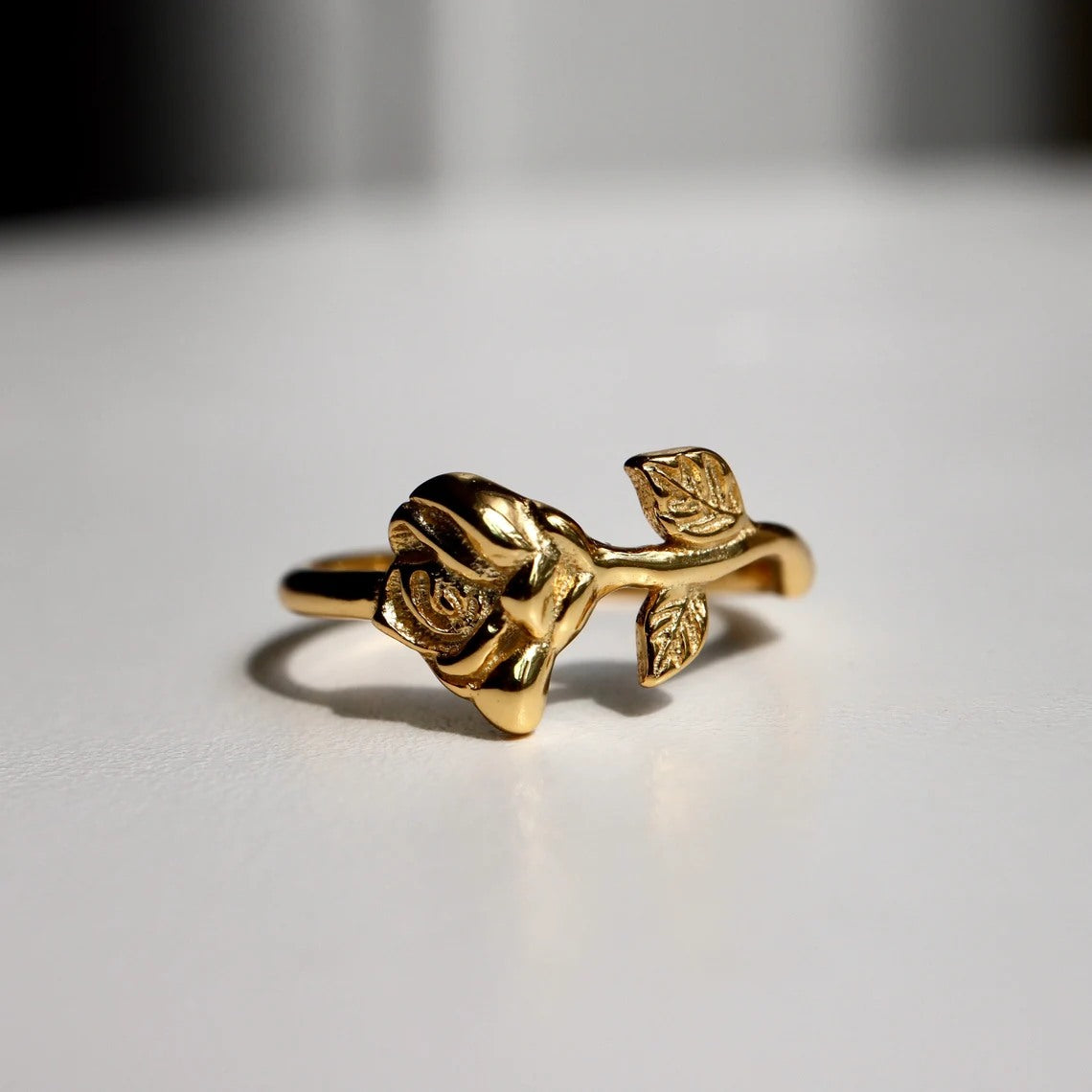 Yellow Rose Flower Open Gold Ring