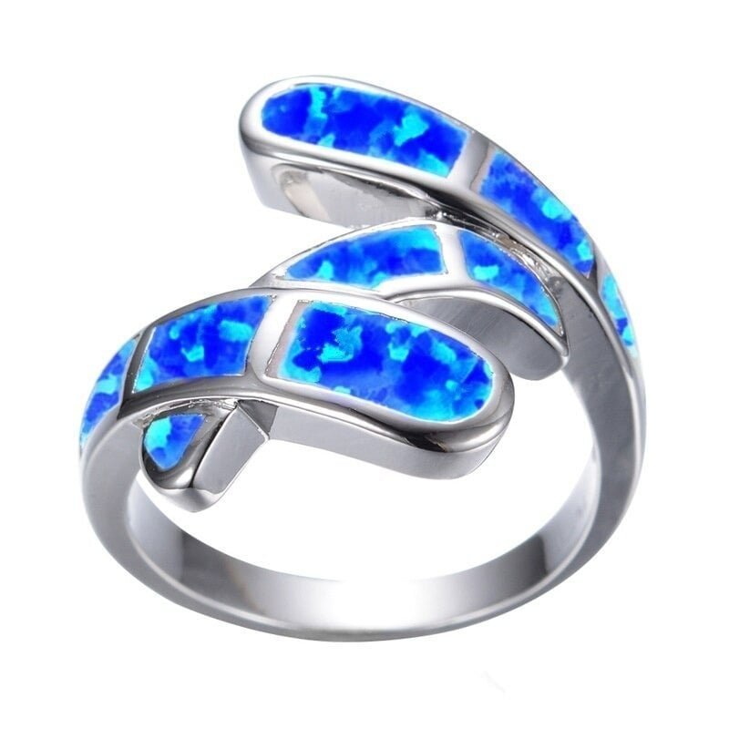 Overlapping Blue Fire Opal Silver Ring