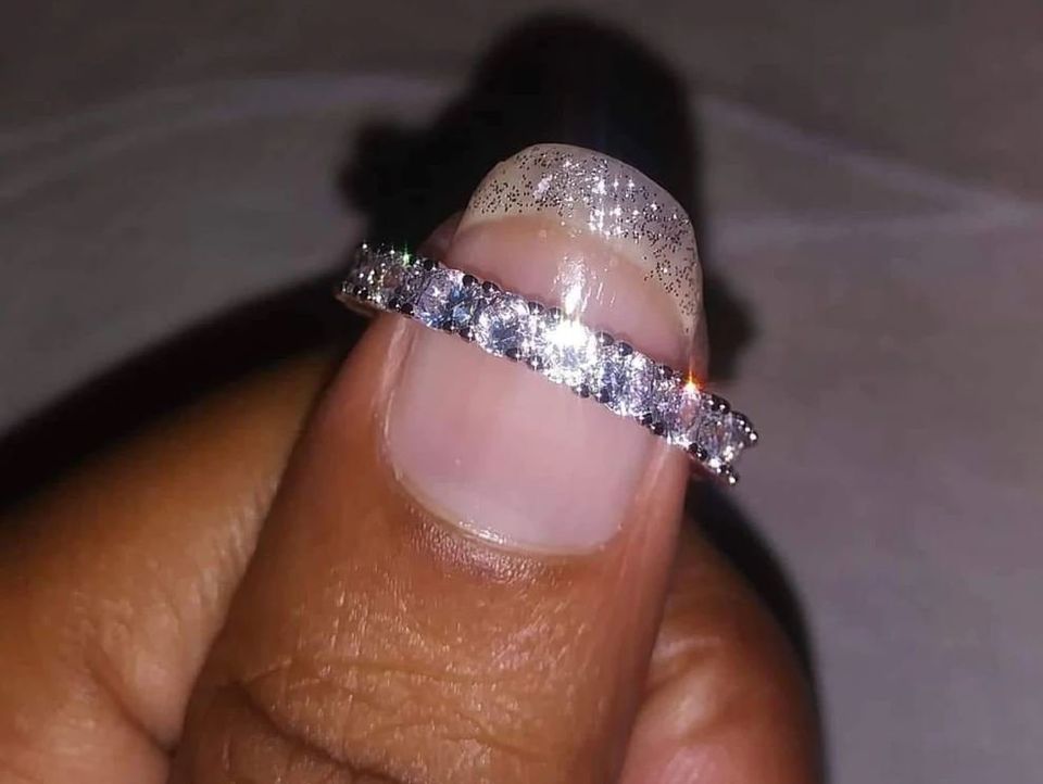 Full Eternity Moissanite Silver Engagement Ring