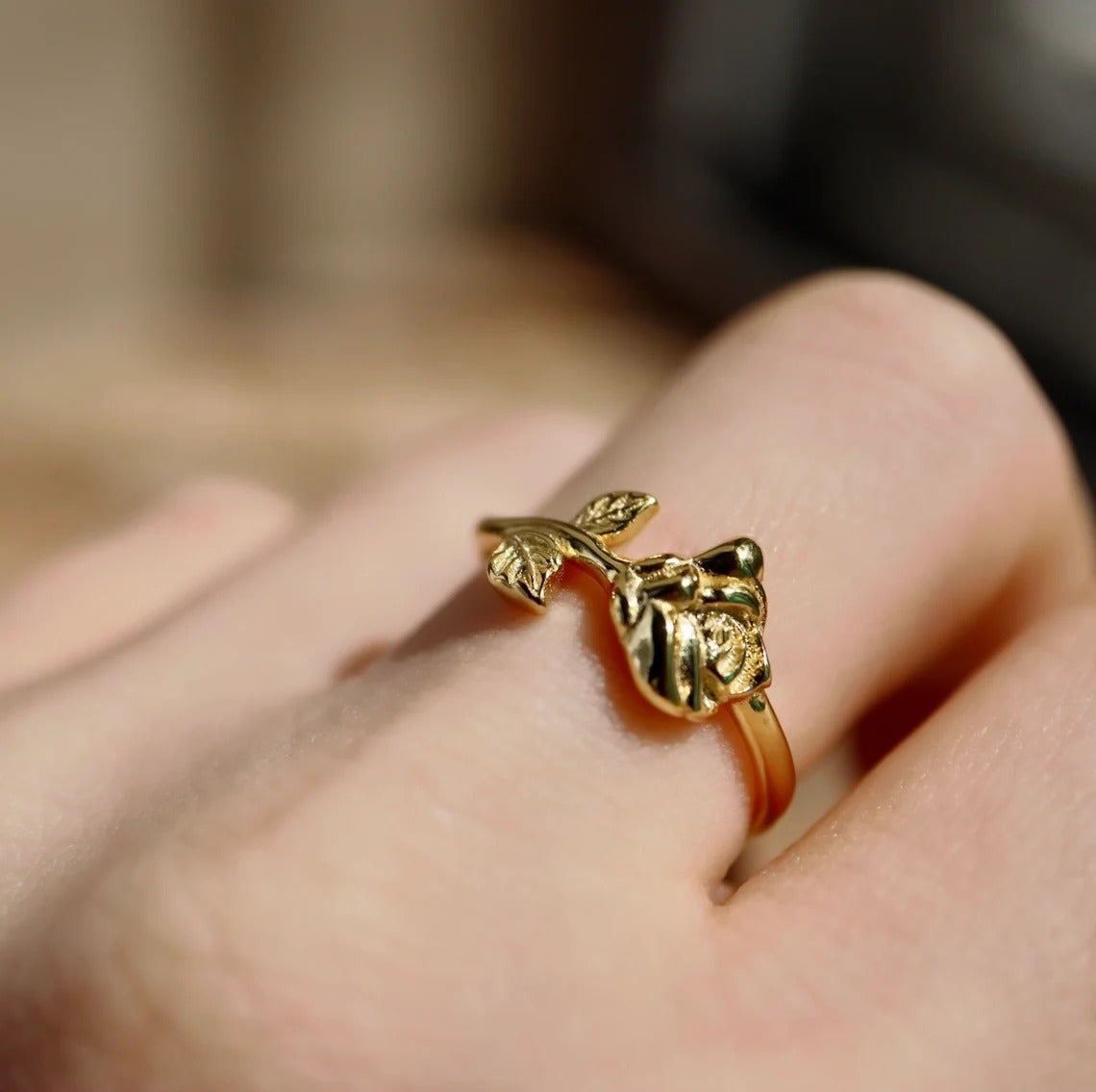 Yellow Rose Flower Open Gold Ring