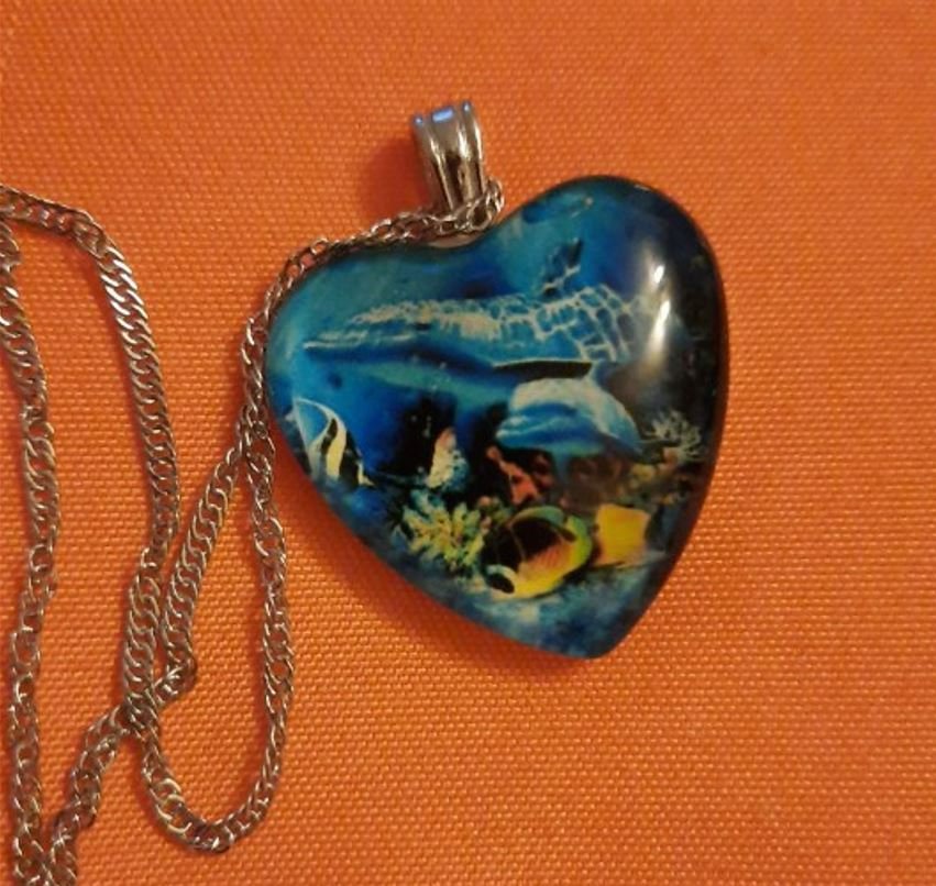 Swimming Whales Ocean Heart Shaped Silver Charm Necklace