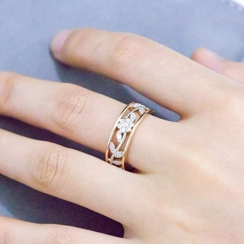 Two Tone Romantic Hollow Flower Rose Ring