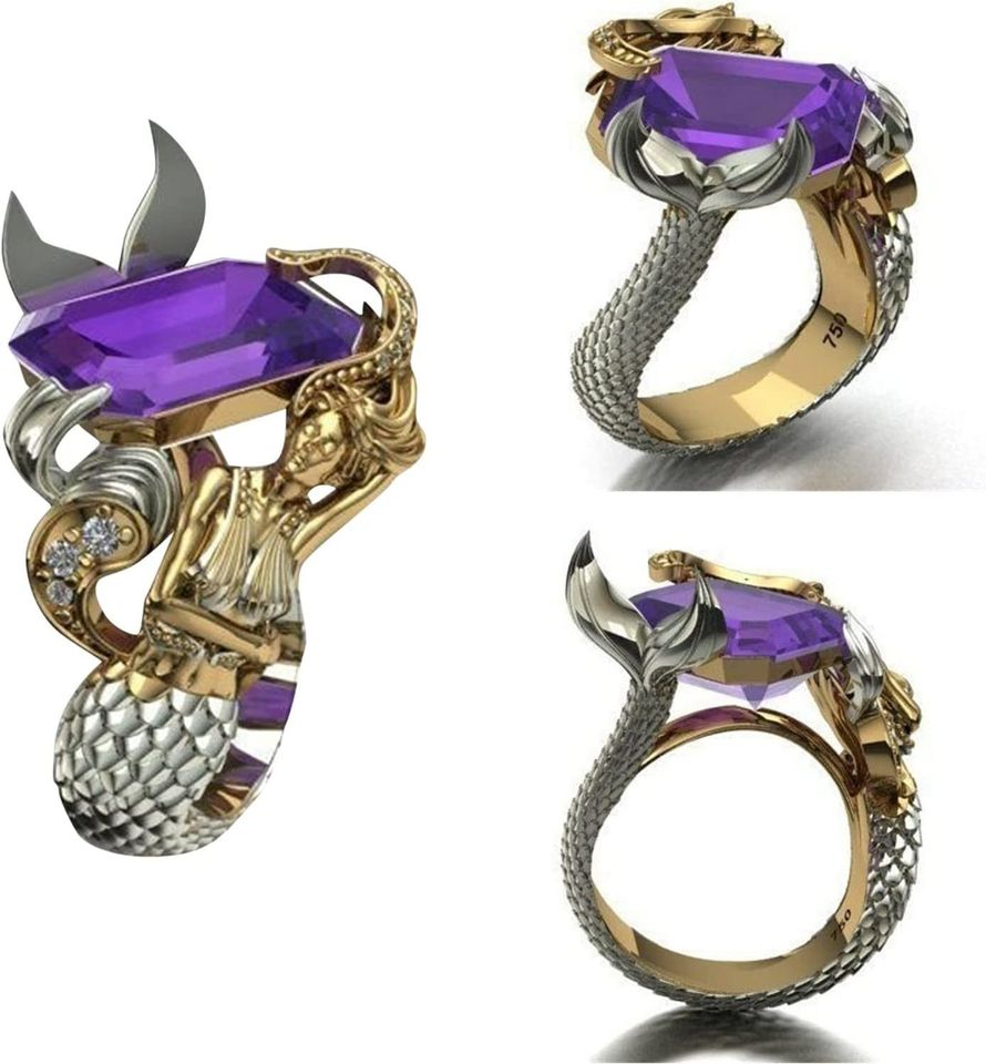 925 Sterling Silver Purple Amethyst Mythology Mermaid Ring