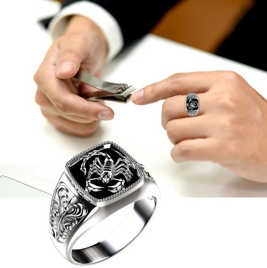 Sterling Silver Retro Black Onyx Scorpion Gothic Ring