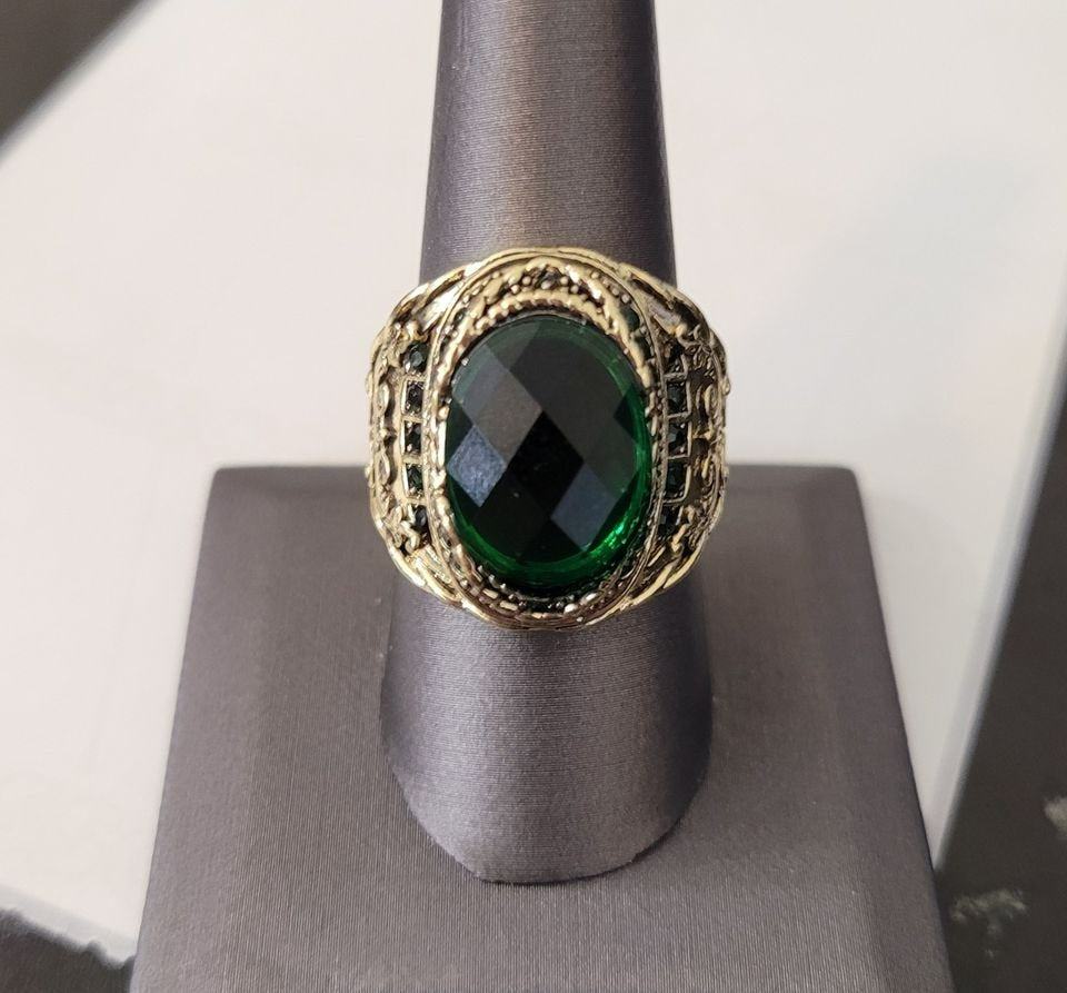 Men's Vintage Natural Green Emerald Turkish Handmade Antique Gold Ring