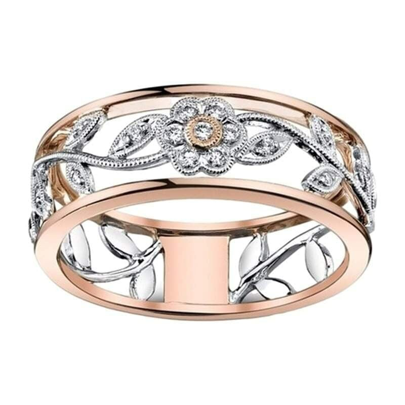 Two Tone Romantic Hollow Flower Rose Ring