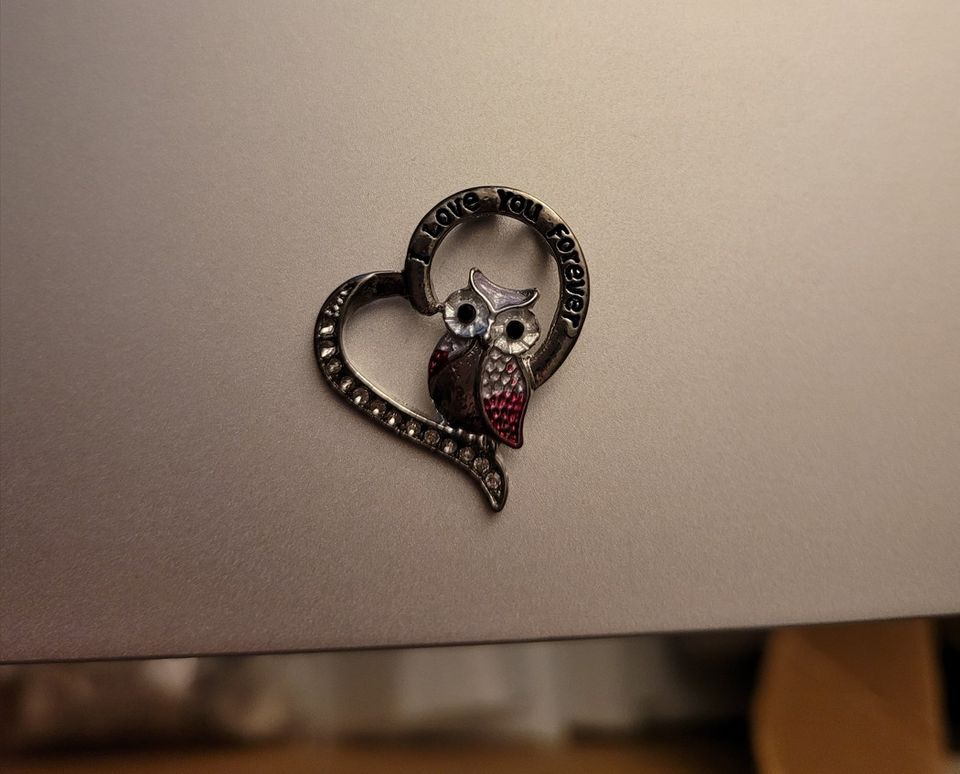 Pink Owl "I LOVE YOU FOREVER" Silver Heart Necklace