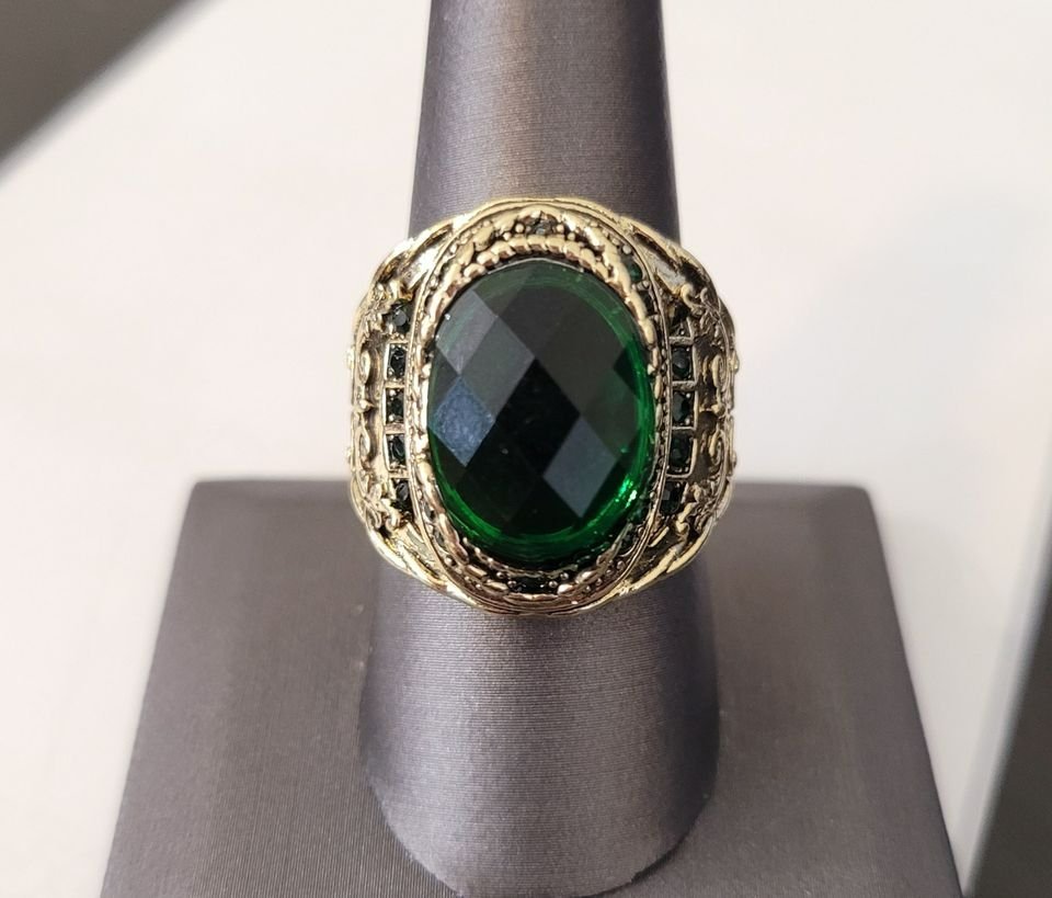 Men's Vintage Natural Green Emerald Turkish Handmade Antique Gold Ring