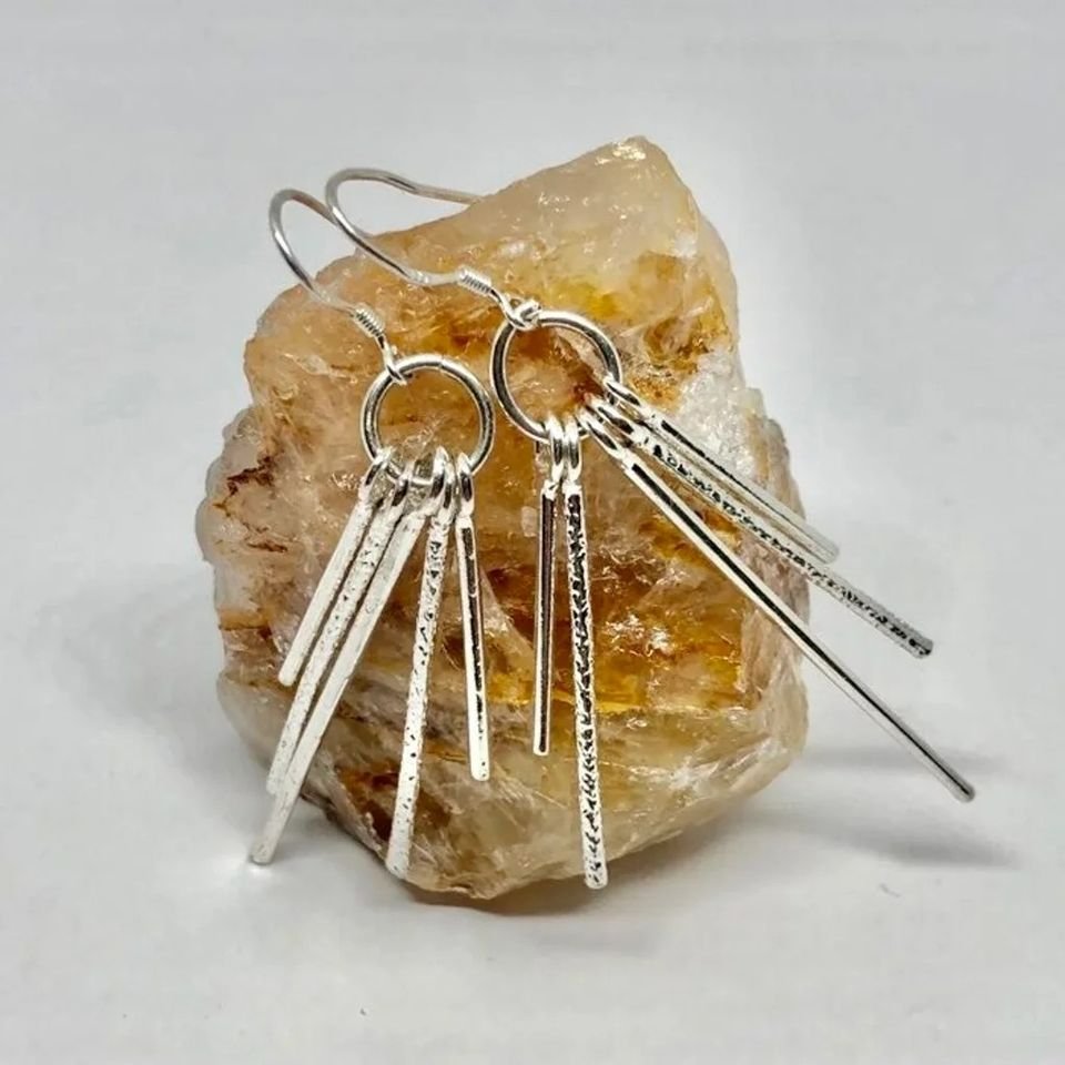 925 Sterling Silver Five Rod Dangle Tassel Earrings