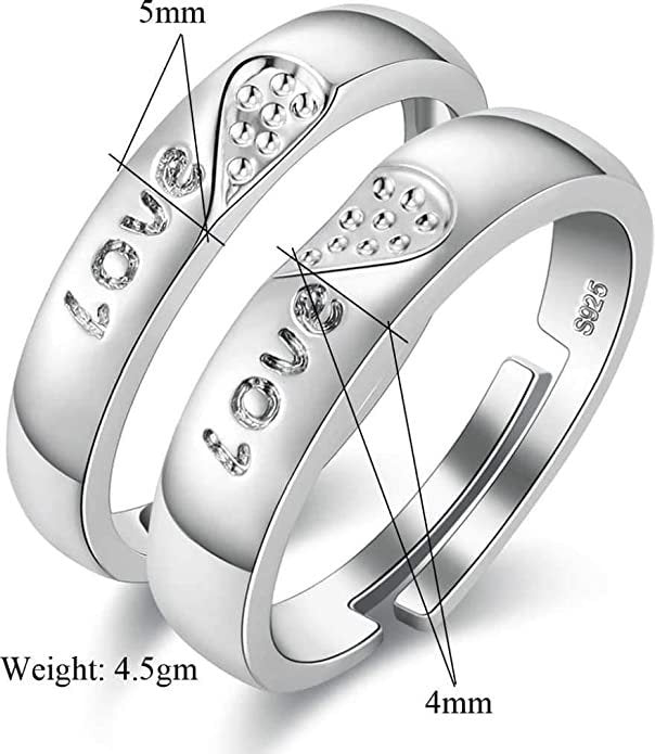 2pcs Sterling Silver Matching Heart Love Open Couple Rings