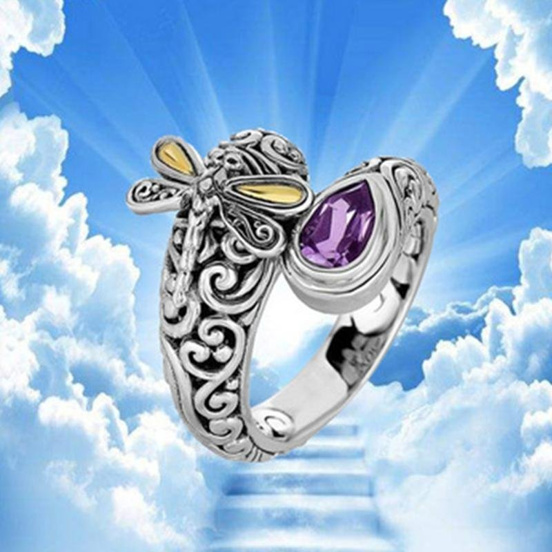 Retro Carved Dragonfly Creative Silver Thai Ring