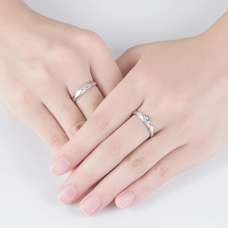 2pcs Sterling Silver Rhombus Open Matching Couple Rings