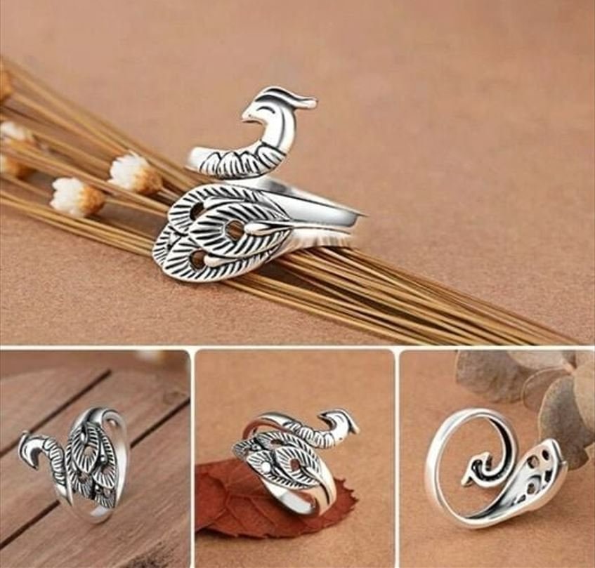 Retro Peacock Open Carved Vintage Silver Ring