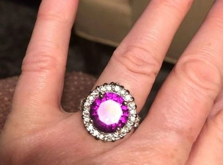 12mm Round Cut Purple Amethyst & CZ Crystal Silver Ring
