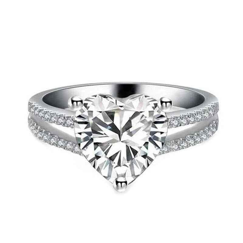 925 Sterling Silver Heart Shaped Crystal Elegant Ring