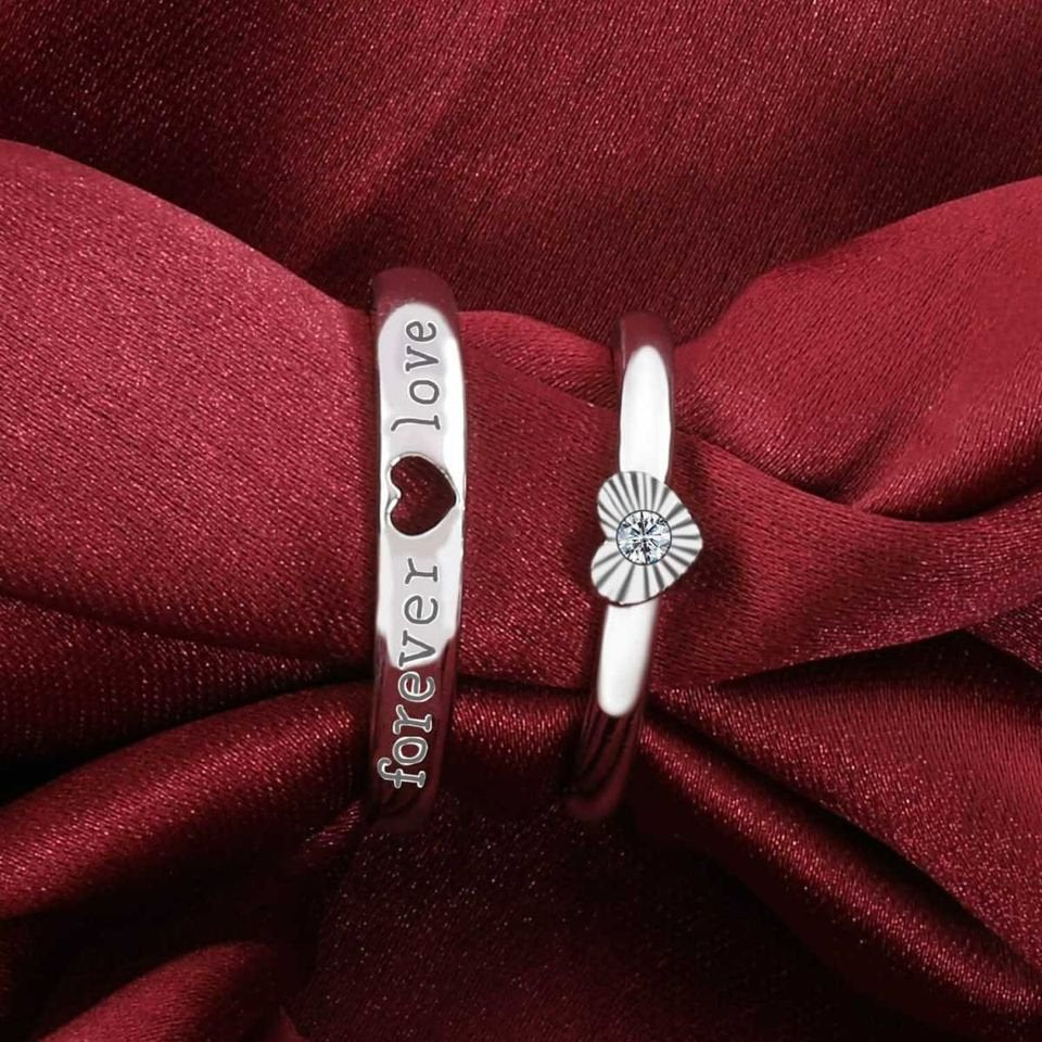 2pcs Sterling Silver Hollow Heart Matching Couple Rings