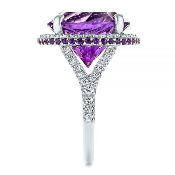 12mm Round Cut Purple Amethyst & CZ Crystal Silver Ring
