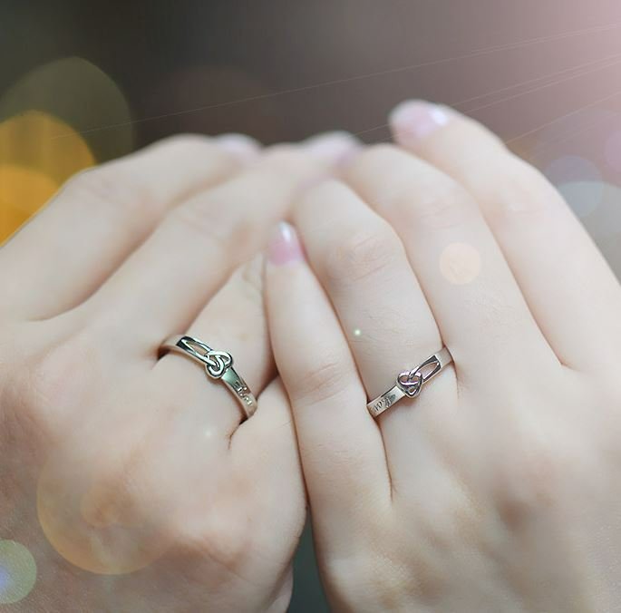 2pcs Sterling Silver Love Matching Open Couple Ring Set