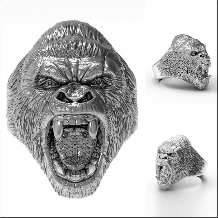 Men's Vintage Punk King Kong Gorilla Head Biker Silver Ring