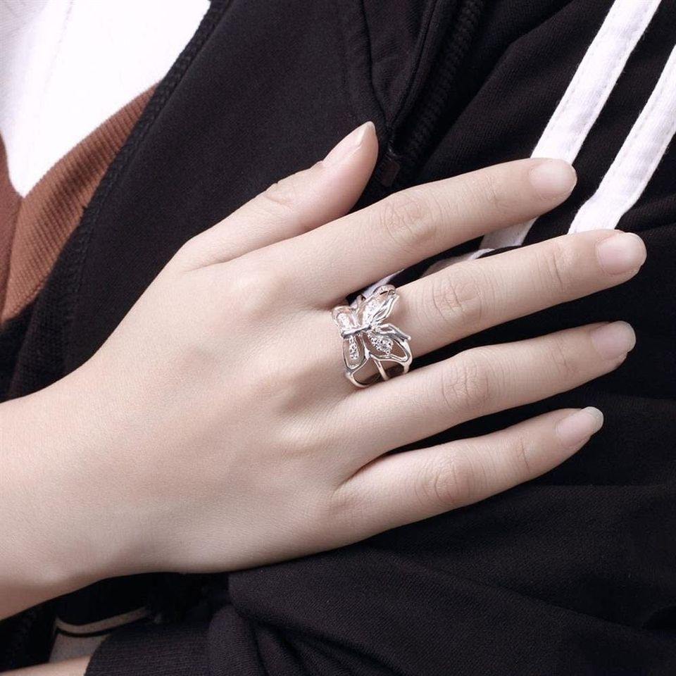 925 Sterling Silver Retro Butterfly Open Hollow Ring