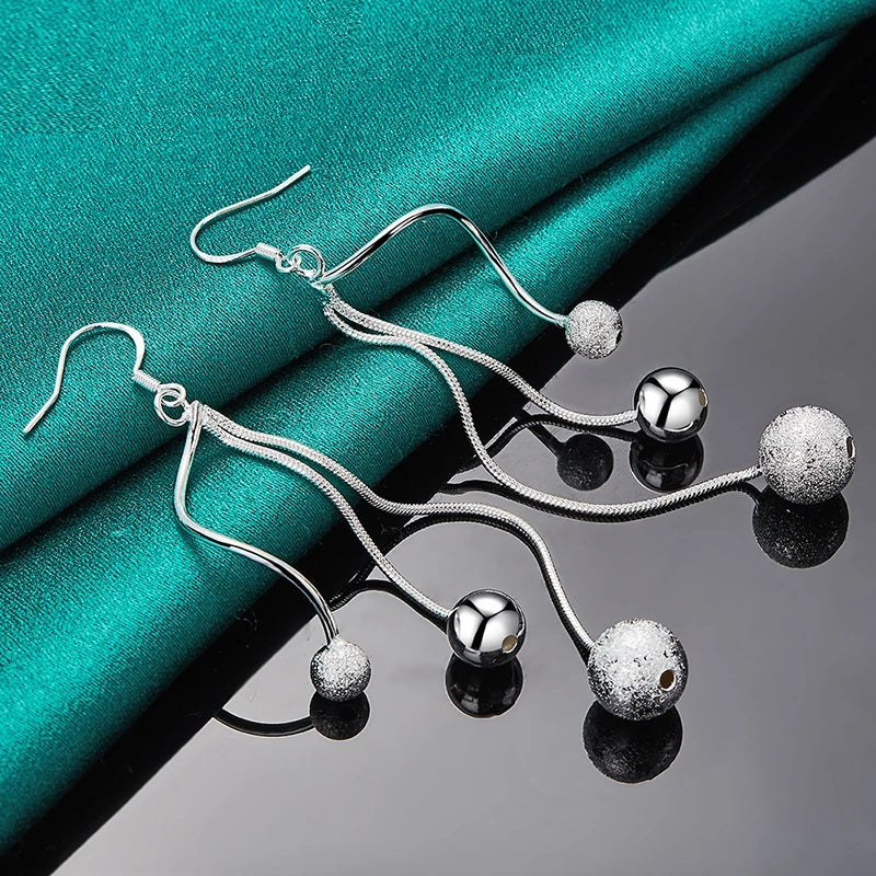 925 Sterling Silver Triple Dangle Beads Earrings