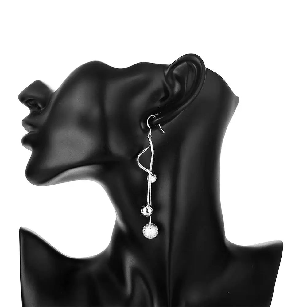 925 Sterling Silver Triple Dangle Beads Earrings