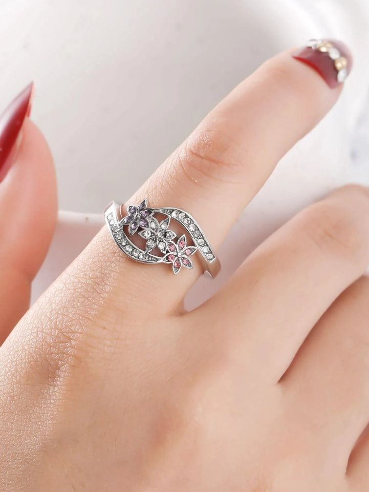 925 Sterling Silver Multi-Colored Topaz Flower Ring