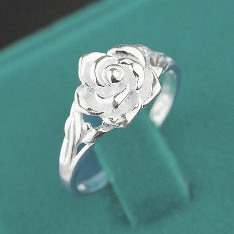 Sterling Silver Floral Rose Flower Ring