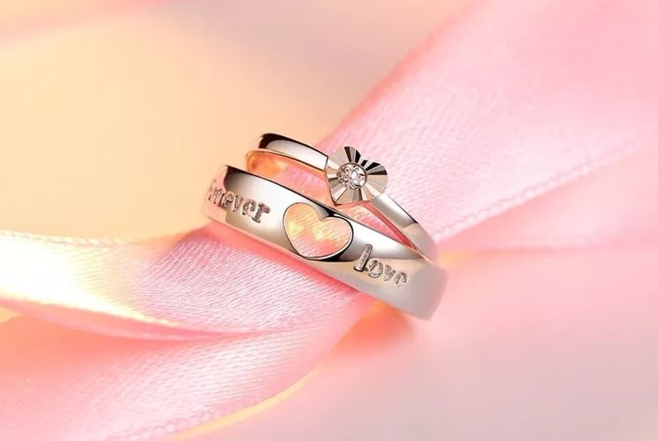 2pcs Sterling Silver Hollow Heart Matching Couple Rings