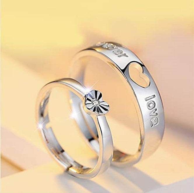 2pcs Sterling Silver Hollow Heart Matching Couple Rings
