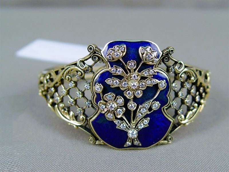 925 Silver Filled Handmade Blue Enamel Flower Art Deco Ring