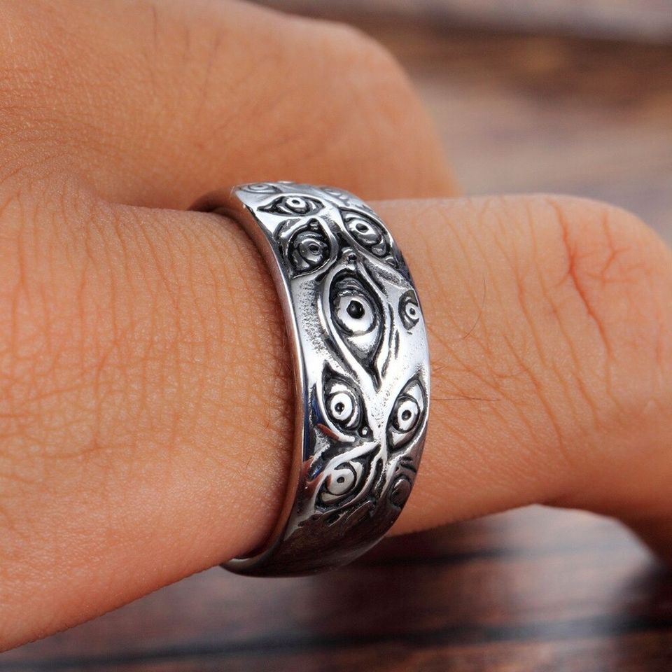 925 Sterling Silver Evil Eyes Monster Retro Gothic Ring