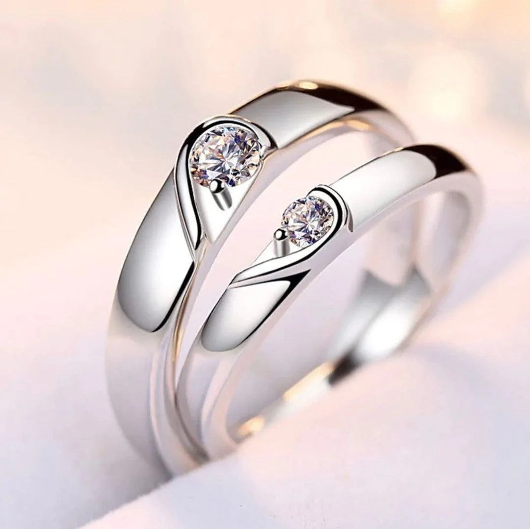 2pcs Matching Hearts Open Silver Couple Rings
