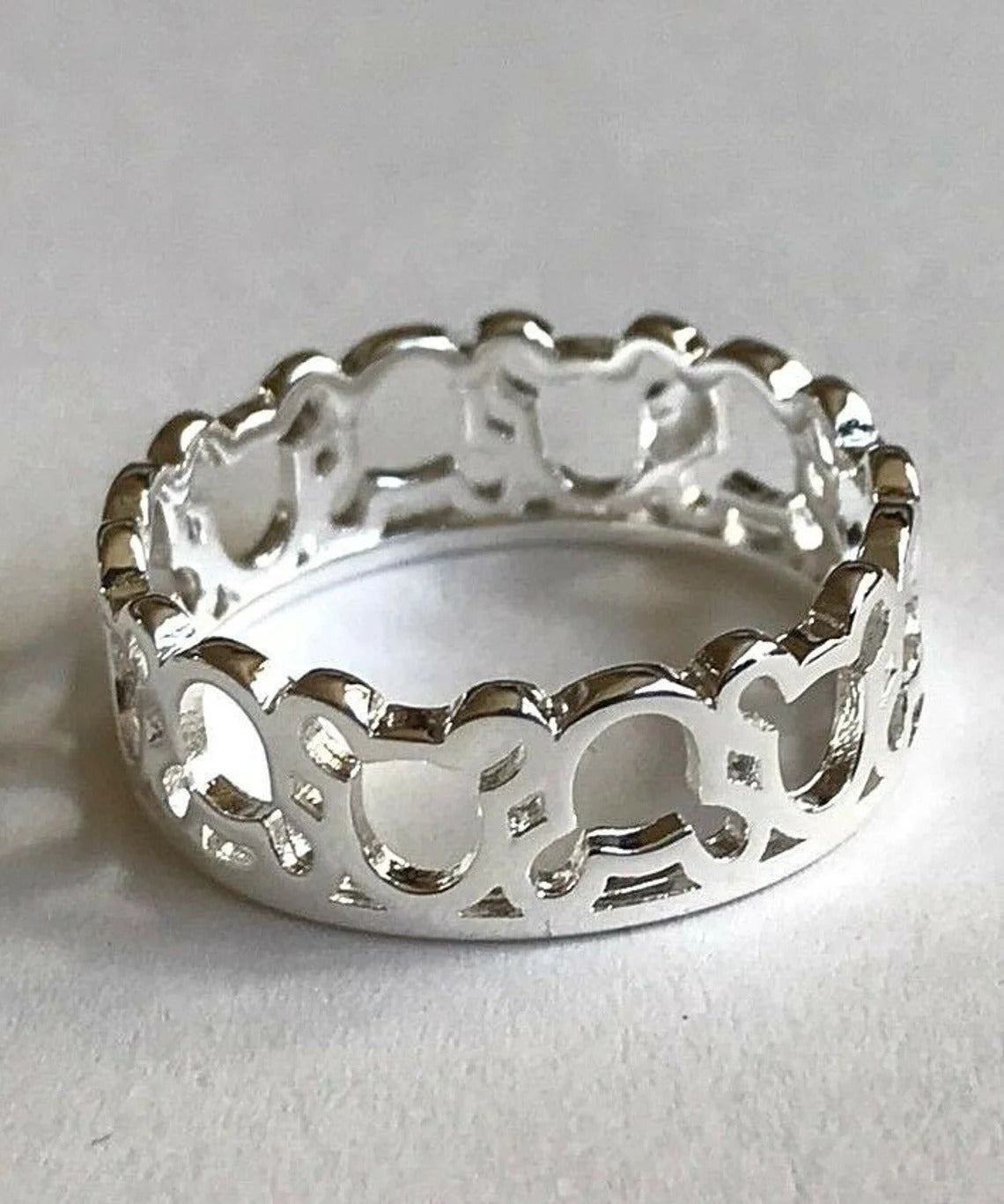 Cute Hollow Mickey Mouse Head Silver Ring