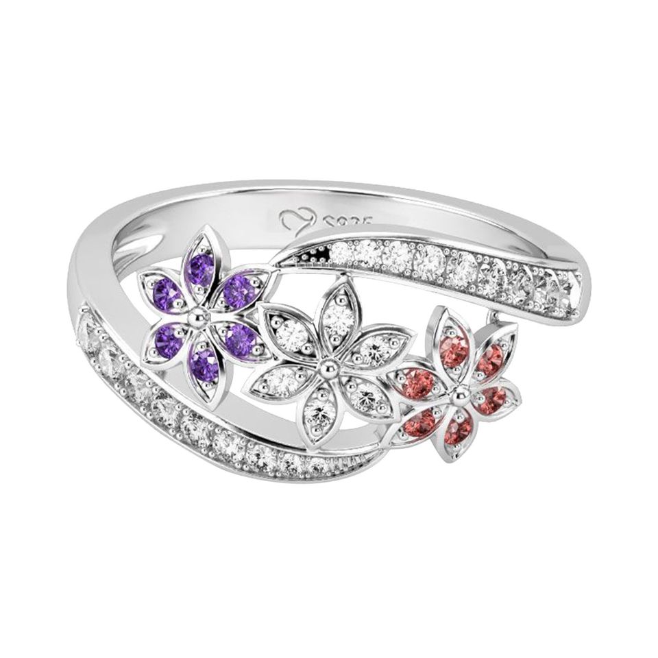 925 Sterling Silver Multi-Colored Topaz Flower Ring
