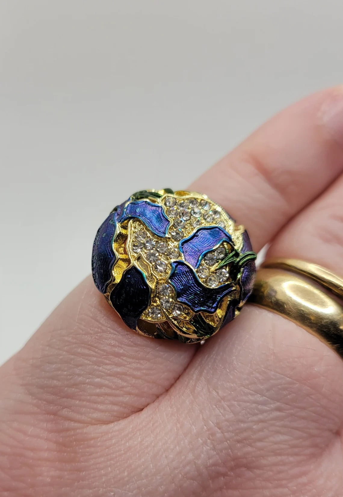 Chinese Style Hand-Painted Lotus Grass Retro Ring