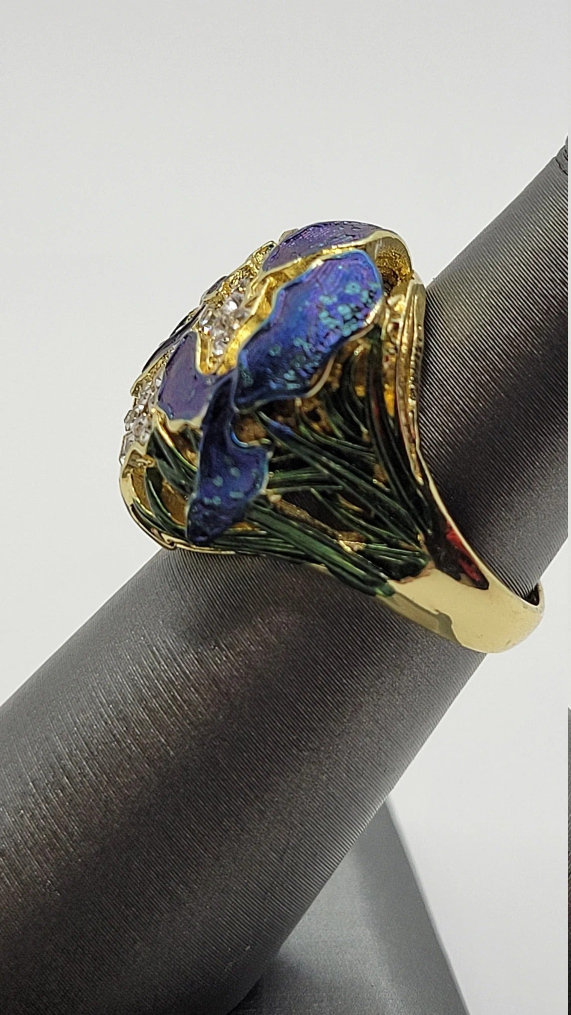 Chinese Style Hand-Painted Lotus Grass Retro Ring