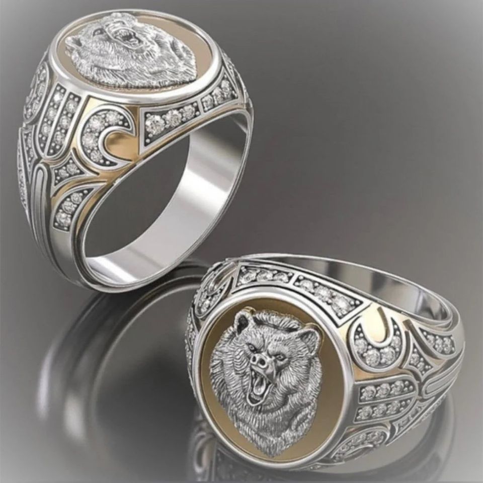 Men's 925 Sterling Silver Viking Ferocious Bear Totem Ring