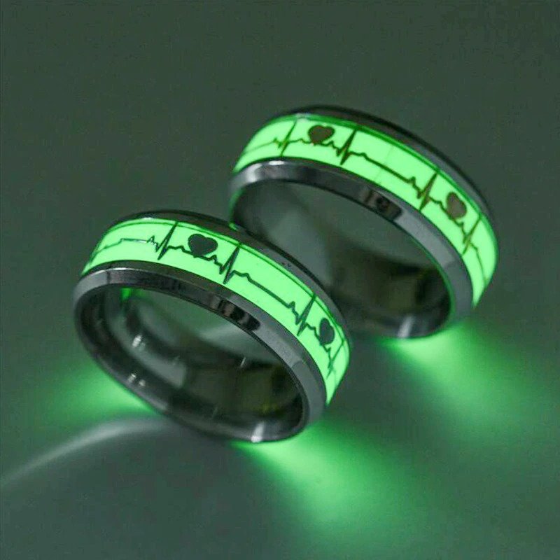Glow In The Dark Heart Beat Stainless Steel Mood Ring