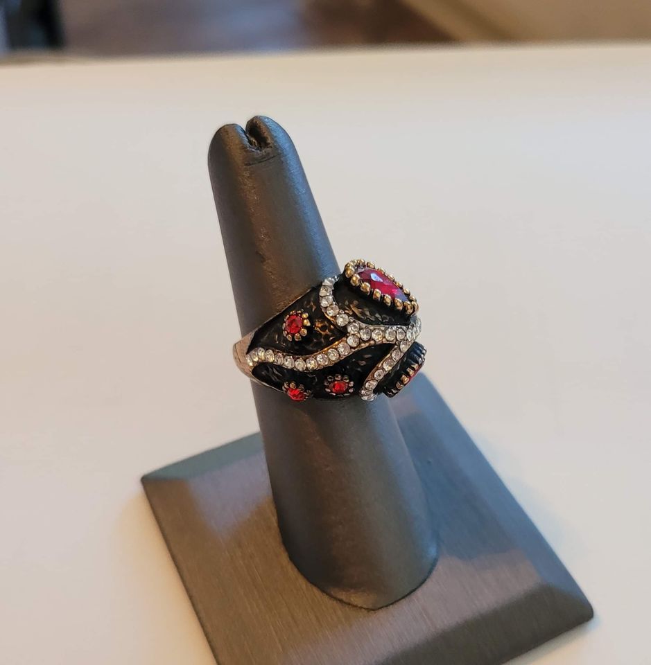 Vintage Ladybug Bohemian Red Topaz Antique Gold Ring