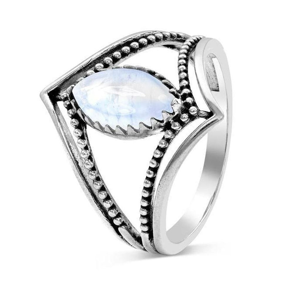 Retro Moonstone Horse Eye Water Drop Vintage Silver Ring