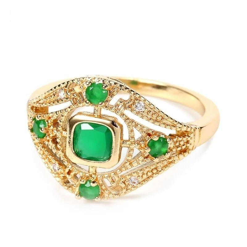 Vintage 925 Sterling Silver Green Topaz Gold Ring